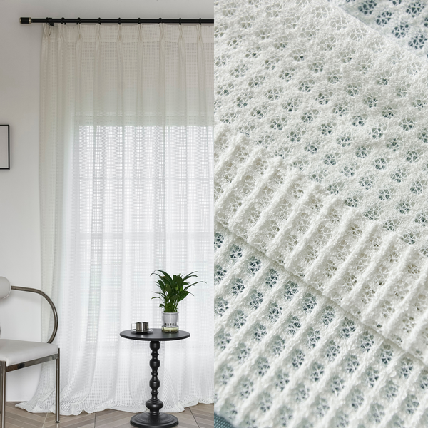 White Lattice Style Sheer Curtains, Customize Size/Head, 1 Panel