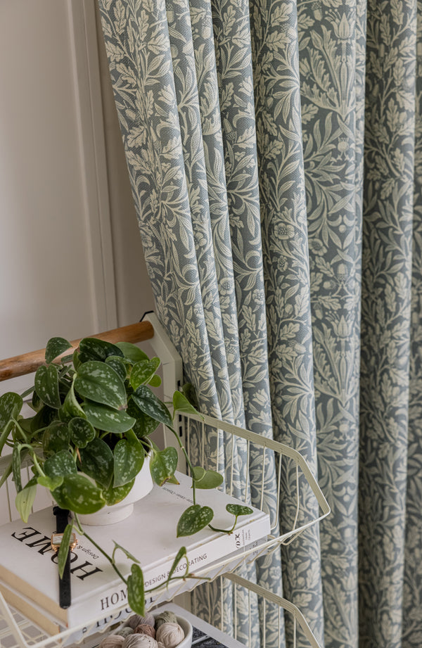 Botanical Bohemian Gray Version Boho Curtains, 40% Shading, Customize Size/Head, 1 Panel
