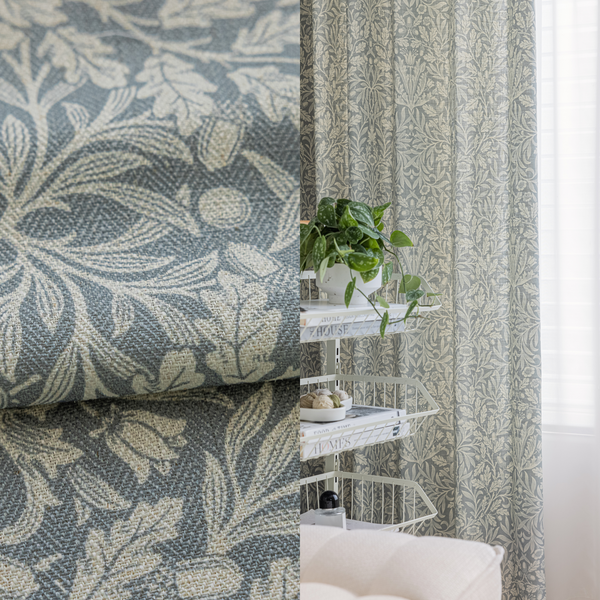 Botanical Bohemian Gray Version Boho Curtains, 40% Shading, Customize Size/Head, 1 Panel