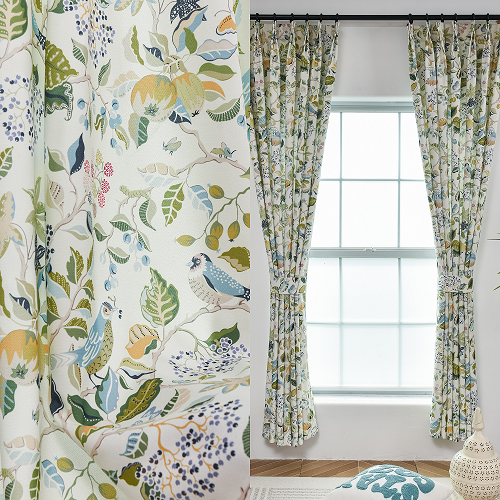 Blissful Blooms and Birds Curtains 40% Shading, Customize Size/Head, 1 Panel