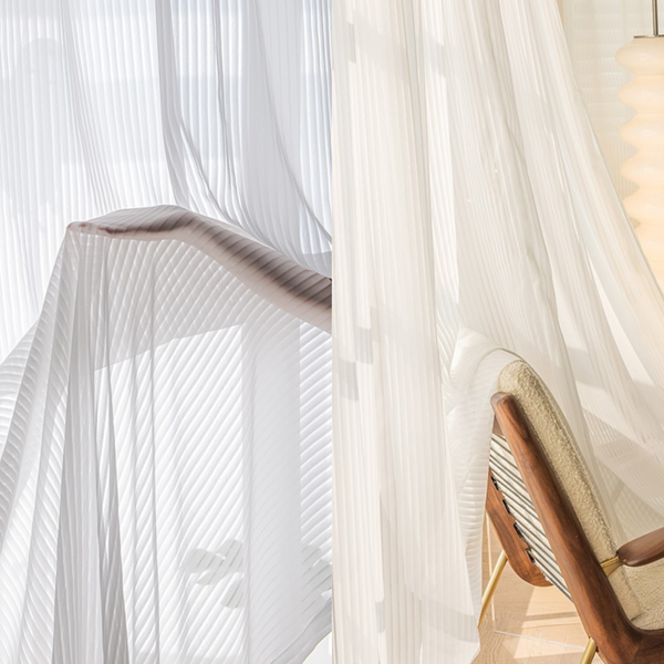 Vertical Striped White Sheer Curtain, Customize Size/Head, 1 Panel