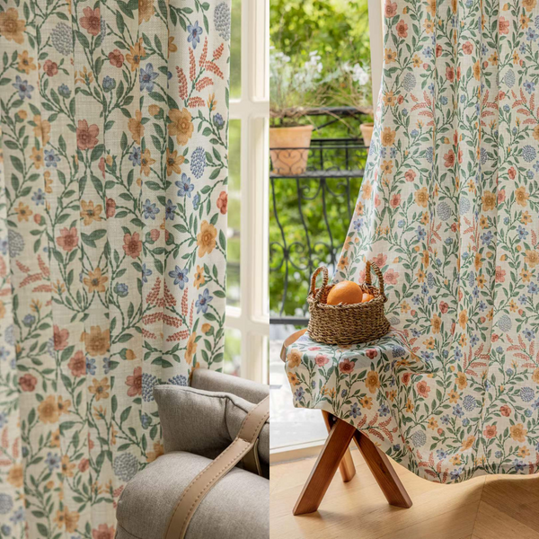 Wild Floral Curtains Summer Countryside Style 40% Shading, Customize Size/Head, 1 Panel