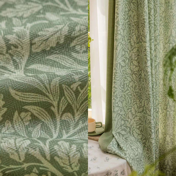Botanical Bohemian Green Version Boho Curtains, 40% Shading, Customize Size/Head, 1 Panel