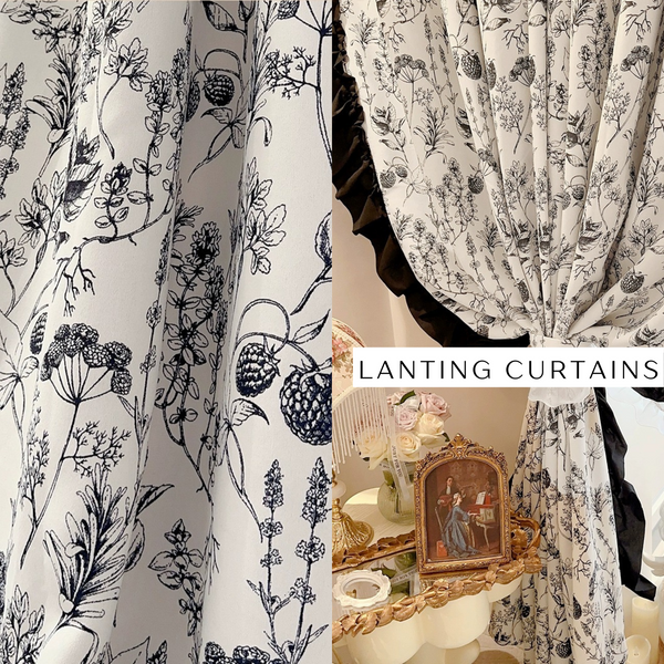French Rococo Sketch Pattern Curtain 90% Blackout, Customize Size/Head, 1 Panel