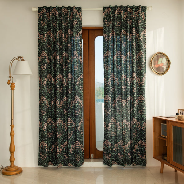 Night Garden Floral Curtains, 40% Shading, Customize Size/Head, 1 Panel