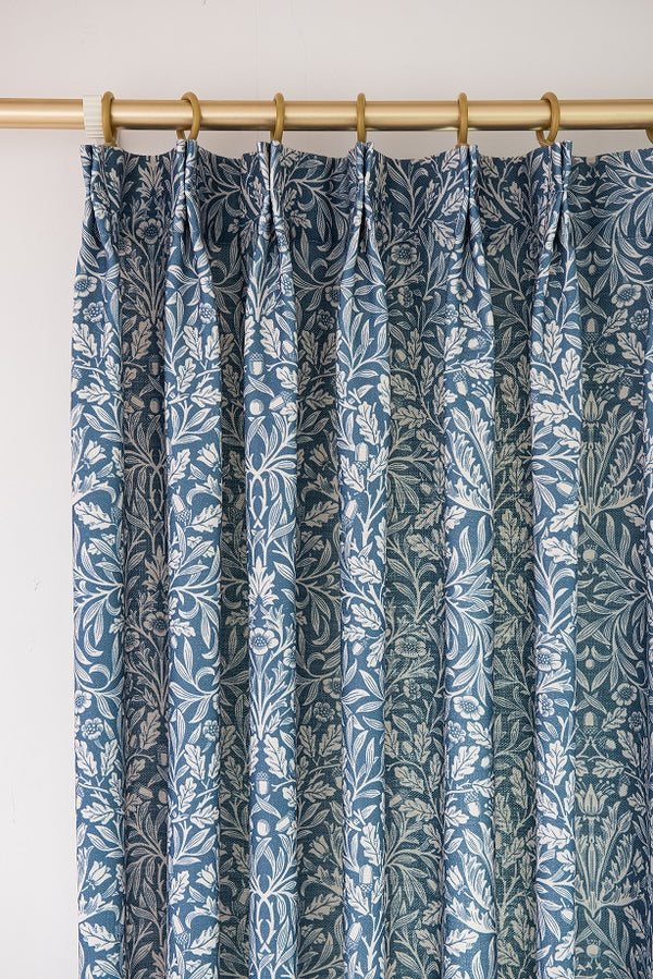 Botanical Bohemian Blue Version Boho Curtains, 40% Shading, Customize Size/Head, 1 Panel