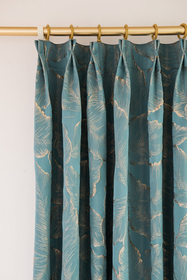 Modern Golden Leaf Patterned Luxury Curtain 50% Blackout, Customize Size/Head, 1 Panel