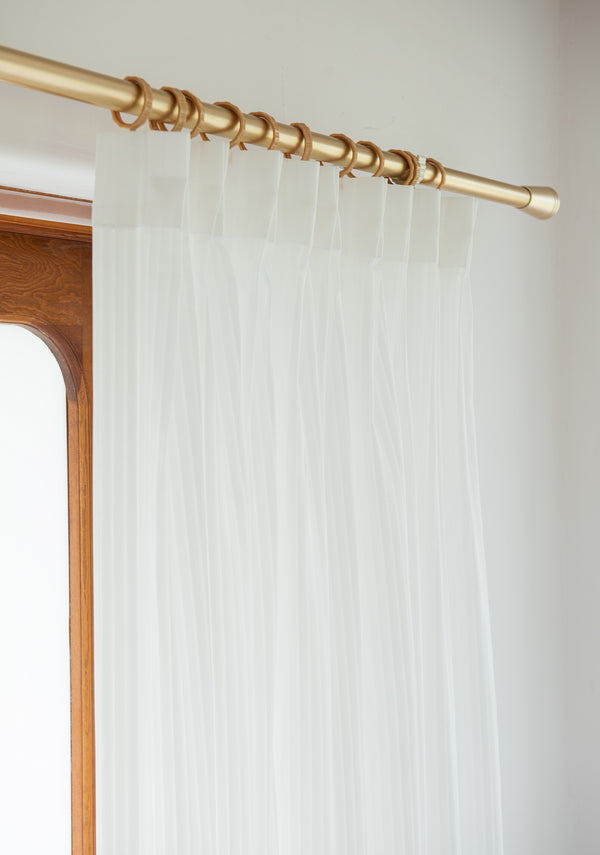Vertical Striped White Sheer Curtain, Customize Size/Head, 1 Panel