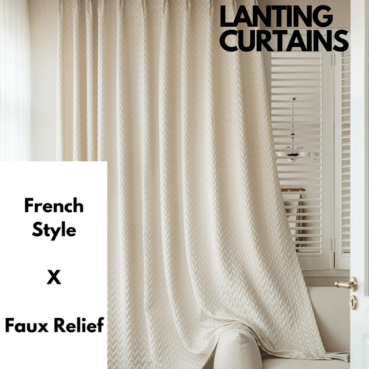 Customize Size/Head French Style Luxury Sculptural Pattern Cream White Curtains 85% Blackout, Extra Long, 1 Panel - Lanting Curtains