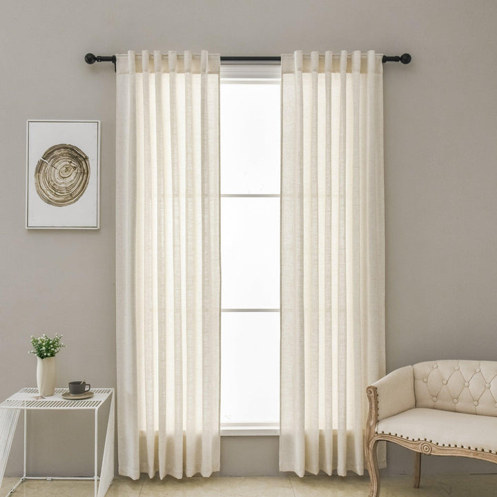 Custom Size/Head Linen Textured Sheer Curtain Wabi-sabi Style, Extra Long Extra Wide, 1 Panel - Lanting Curtains