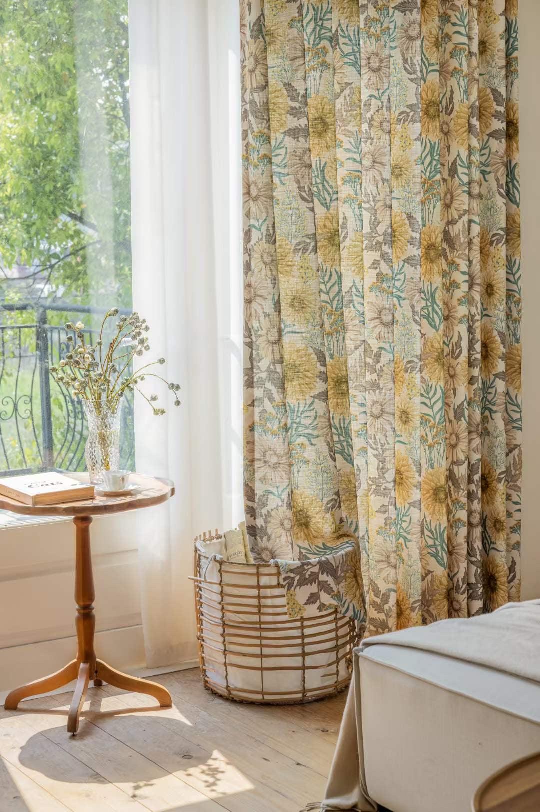 Curtains Botanical Sun Flower Pattern Drapery Extra Wide Customize