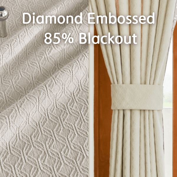 Customize Size/Head Diamond Embossed Pattern Curtain 85% Blackout, Extra Wide, 1 Panel - Lanting Curtains