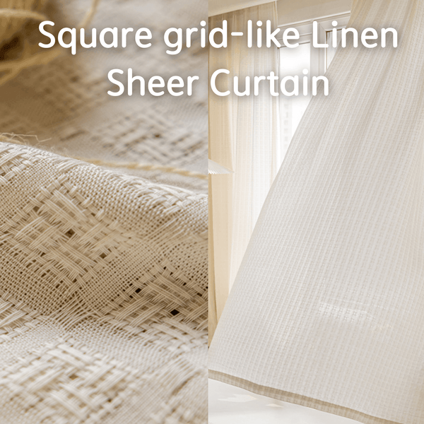 Customize Size/Head Square grid-like Faux Linen Sheer Curtain Cream White Color, Extra Wide Extra Long, 1 Panel - Lanting Curtains