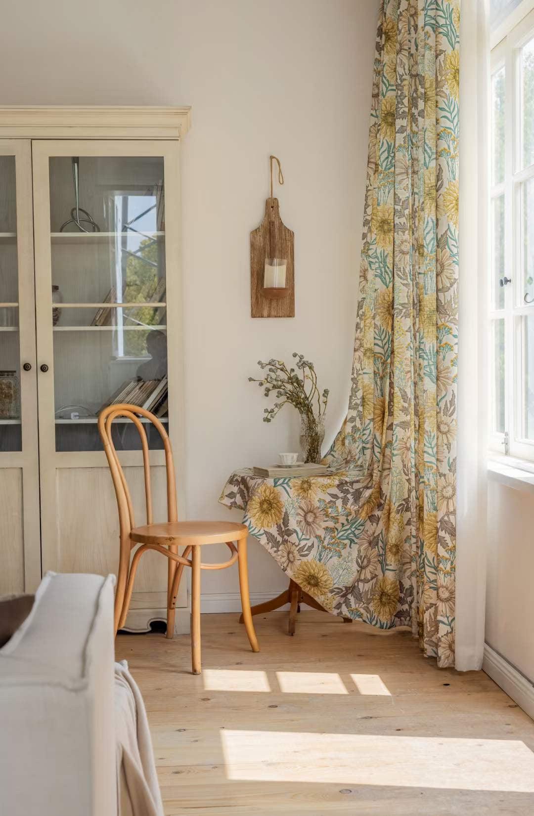 Curtains Botanical Sun Flower Pattern Drapery Extra Wide Customize