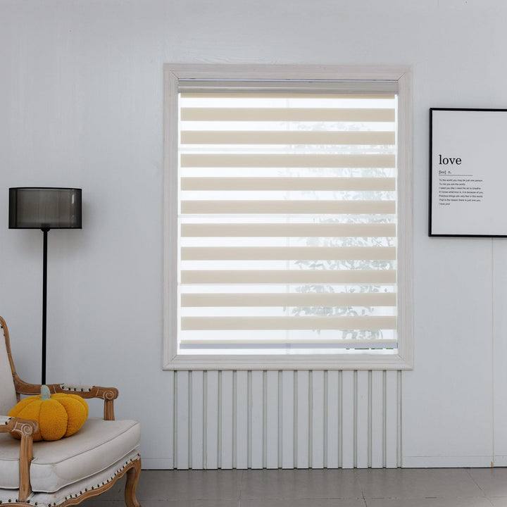 Custom Size Cordless Zebra Roller Window Blinds Waterproof Fabric, Dual Layer Roller Shade Blinds, EASY INSTALL - Lanting Curtains