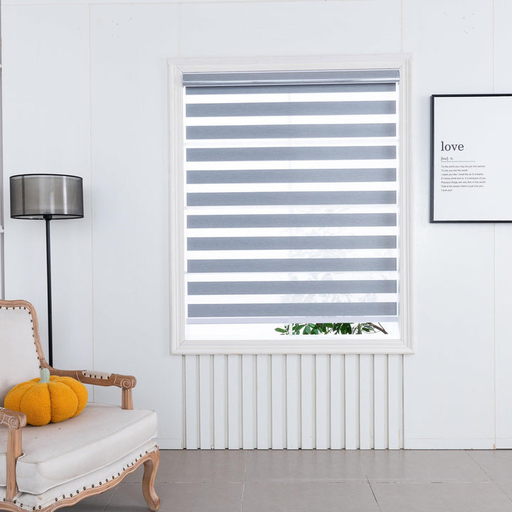 Custom Size Cordless Zebra Roller Blackout Window Blinds, Dual Layer Roller Shade Blinds, EASY INSTALL - Lanting Curtains