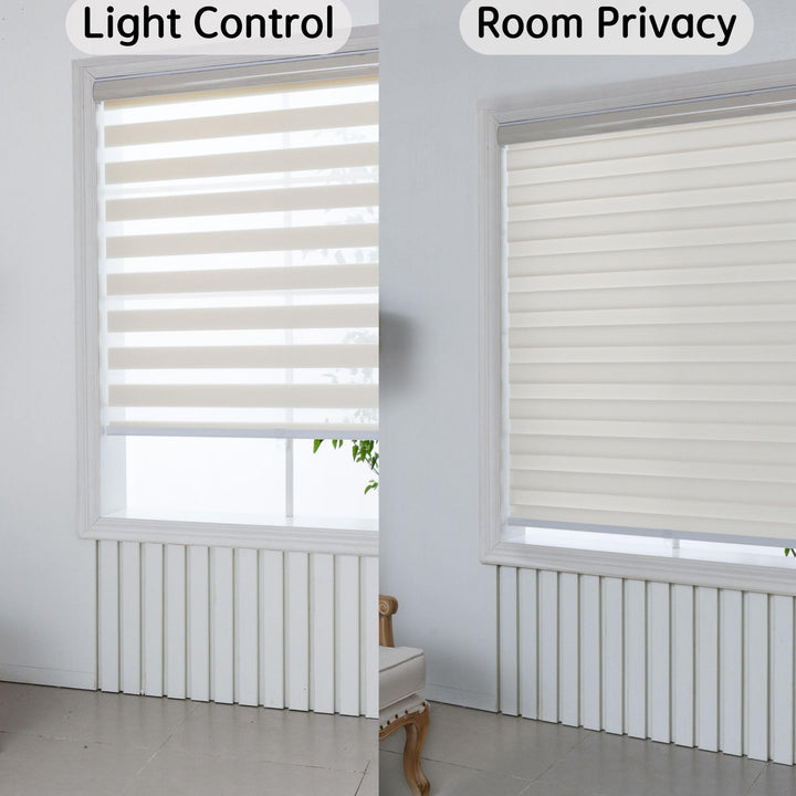 Custom Size Cordless Zebra Roller Window Blinds Waterproof Fabric, Dual Layer Roller Shade Blinds, EASY INSTALL - Lanting Curtains