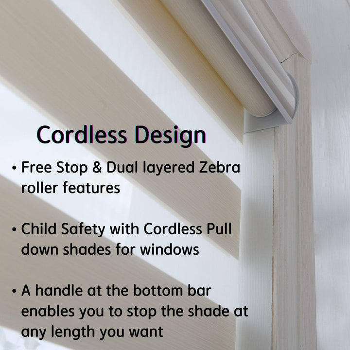 Custom Size Cordless Zebra Roller Window Blinds Waterproof Fabric, Dual Layer Roller Shade Blinds, EASY INSTALL - Lanting Curtains