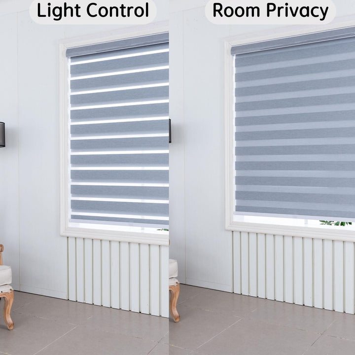 Custom Size Cordless Zebra Roller Blackout Window Blinds, Dual Layer Roller Shade Blinds, EASY INSTALL - Lanting Curtains