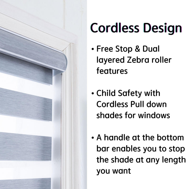 Custom Size Cordless Zebra Roller Blackout Window Blinds, Dual Layer Roller Shade Blinds, EASY INSTALL - Lanting Curtains