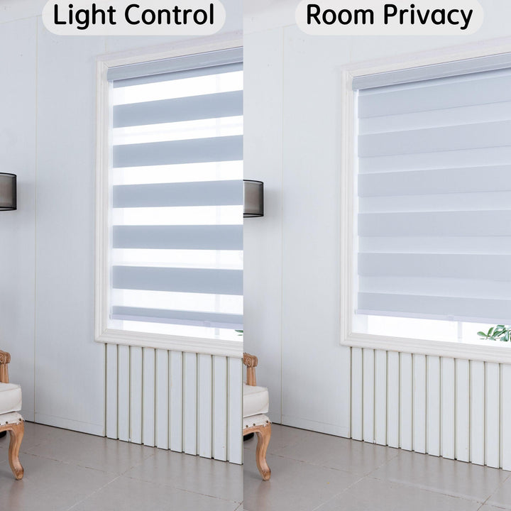 Custom Size Cordless Zebra Roller Blackout Linen Texture Window Blinds, Dual Layer Roller Blinds, EASY INSTALL - Lanting Curtains