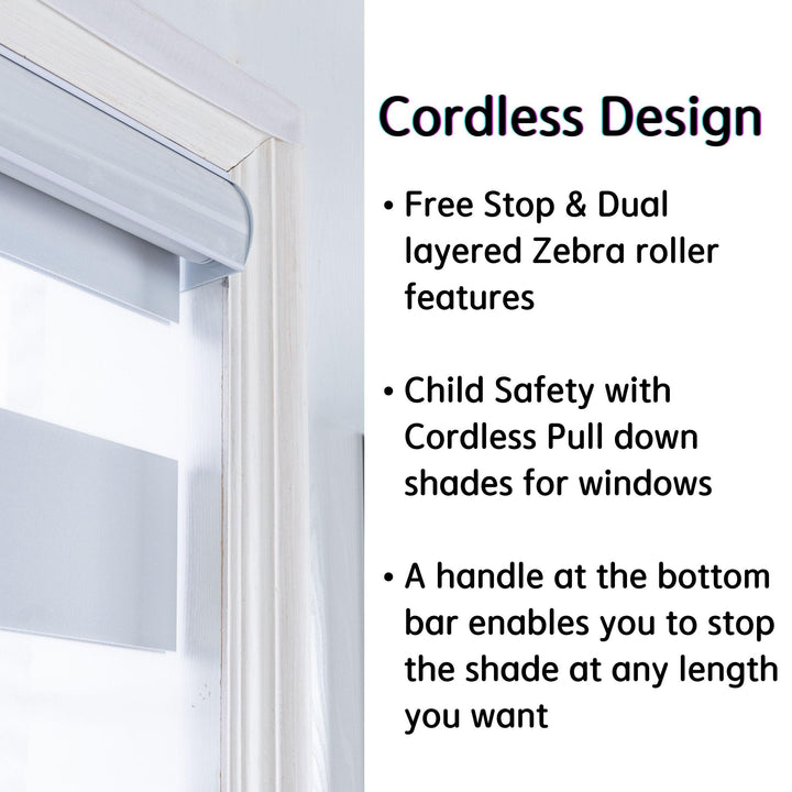 Custom Size Cordless Zebra Roller Blackout Linen Texture Window Blinds, Dual Layer Roller Blinds, EASY INSTALL - Lanting Curtains