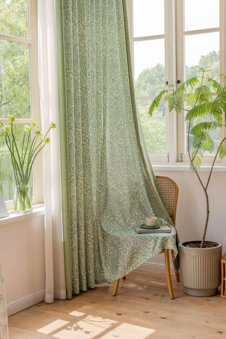 Customize Size/Head Botanical Bohemian Drapery Curtains, 40% Shading, Botanical Pattern, Extra Wide, Free Tieback, 1 Panel - Lanting Curtains